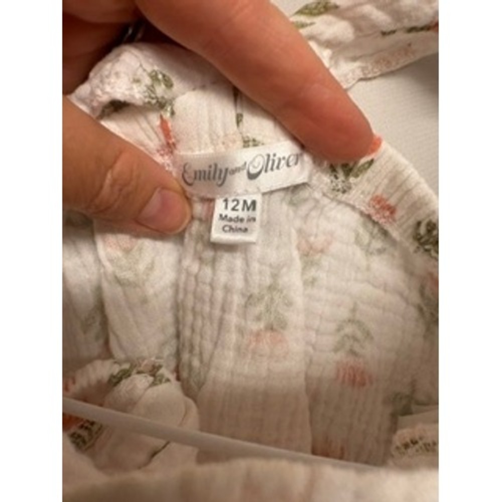 Emily and Oliver Baby Girls Floral Muslin Romper White Pink 12M 100% Cotton - Picture 3 of 5